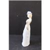 Image 6 : Lladro-like 12" Porcelain Blue & Grey Woman w/ Roses Hat - Small Chip at Bottom as pictured