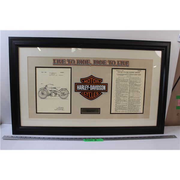 Harley Davidson Motorcycle Patent Picture in Frame - 36" x 22"