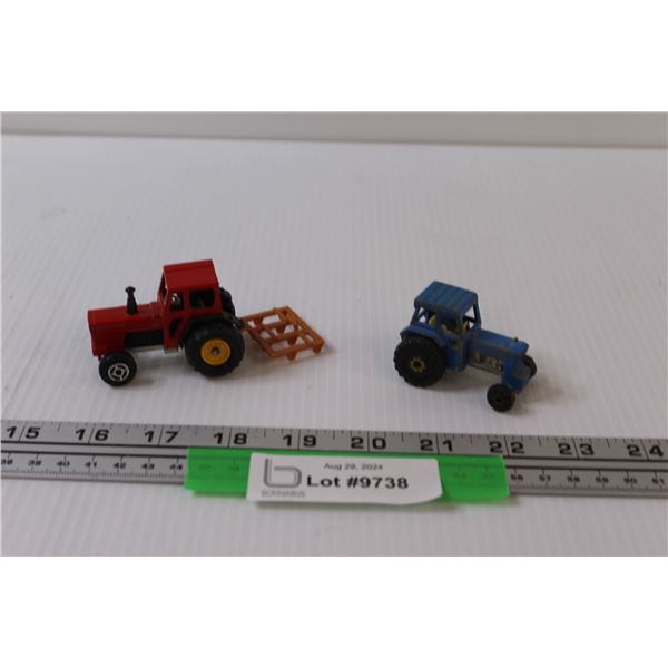 (2) Die Cast: Majorette Tractor & Harrow, Matchbox Ford Tractor -1978