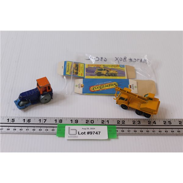 (2) Die Cast: Matchbox Dodge Crane Truck & Playart Diesel Roller