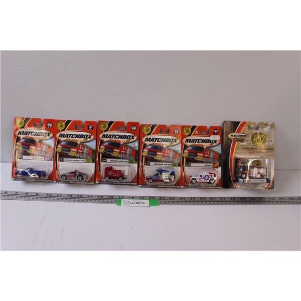 (6) Matchbox Die Cast: Chevrolet, Ford, & Firetruck, Misc.