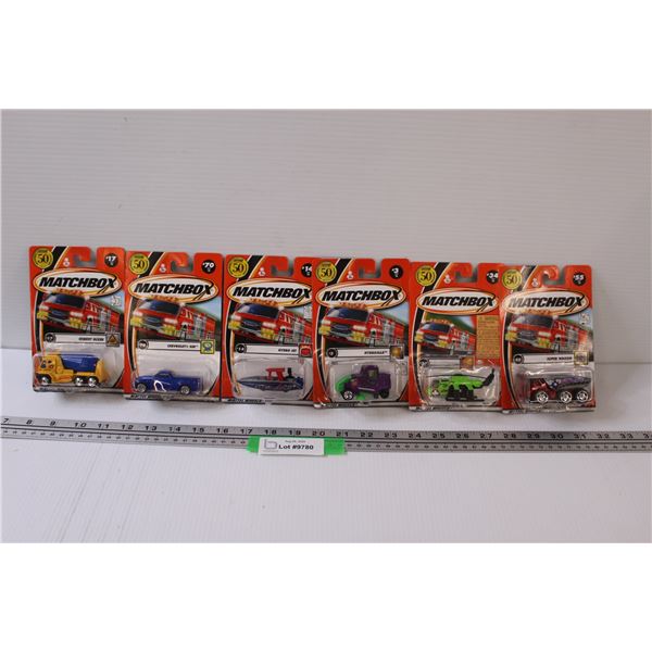 (6) Matchbox Die Cast: Cement Truck, Chevy, Boat, Helicopter, Misc.