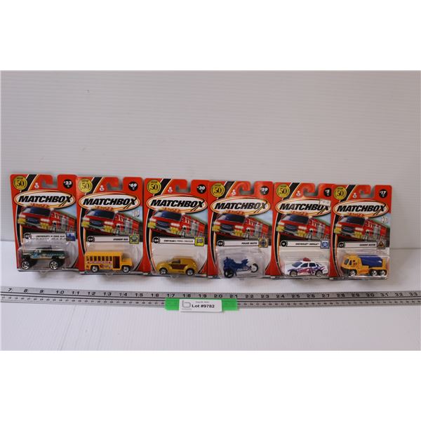 (6) Matchbox Die Cast: Bus, Chevy, Police, Misc.