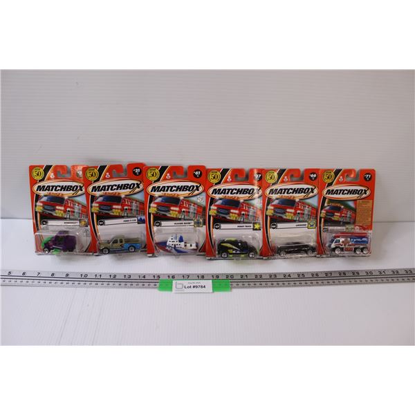 (6) Matchbox Die Cast: Boat, Ford, Firetruck, Misc.