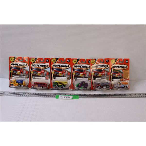 (6) Matchbox Die Cast: Bus, Cement Mixer, Dirt Hauler, Misc.