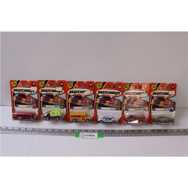 (6) Matchbox Die Cast: Bus, Police, Firetruck, Misc.