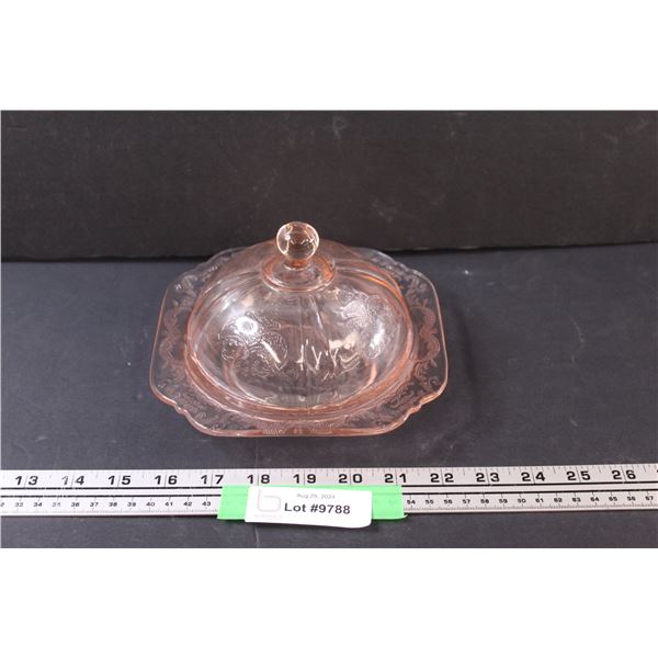 Vintage Madrid Style Pink Depression Glass Butter Dish - 7" x 4"