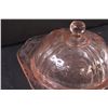 Image 2 : Vintage Madrid Style Pink Depression Glass Butter Dish - 7" x 4"