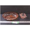 Vintage Pink Depression Glass Divided Serving Tray & Sugar Bowl