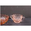 Image 3 : Vintage Pink Depression Glass Divided Serving Tray & Sugar Bowl