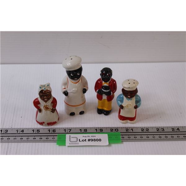 (4) Black Americana Salt & Pepper Shakers- Porcelain