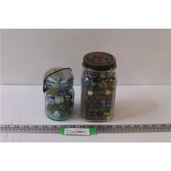 Jar of Marble Shooters & Nabob Glass Jar of Marbles