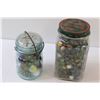 Image 4 : Jar of Marble Shooters & Nabob Glass Jar of Marbles