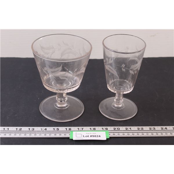 (2) Etched Wheat Parfait & Cordial Glass Set