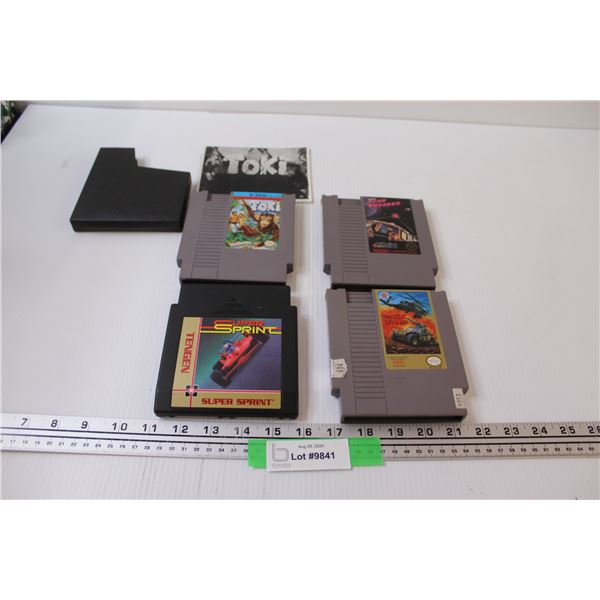 (4) Nintendo NES Video Game: Toki, Super Sprint, Star Voyager, Silk Worm
