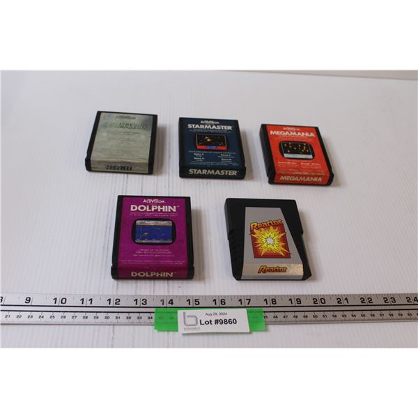 (5) Atari Video Game: Dolphin, Reactor, Starmaster, Megamania, Commando