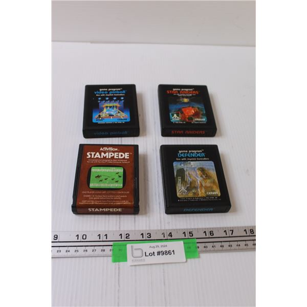(4) Atari Video Game: Video Pinball, Star Raiders, Stampede, Defender