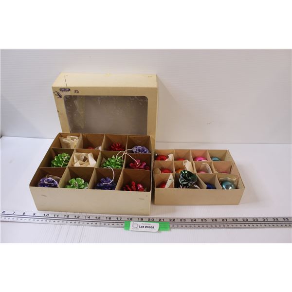(2) Christmas Glass & Pine Cone Ornaments in Boxes