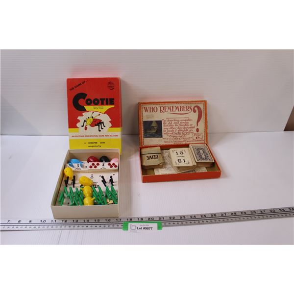 Vintage Games: Cootie & Who Remembers. as is