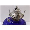 Image 5 : Turn of The Century "Queen Mary, Princess Feather" Blue Glass Kerosene Lamp - 7" Tall - No Shade