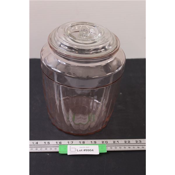 Pink Glass Storage Container w/Lid - 9" Tall x 7" Wide