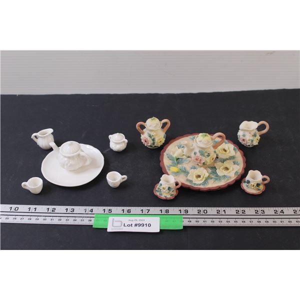 (2) White & Floral Miniature Tea Sets