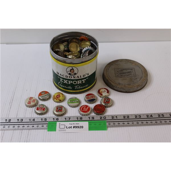 MacDonalds Tobacco Tin Filled w/Vintage Pop Bottle Lids - Assorted