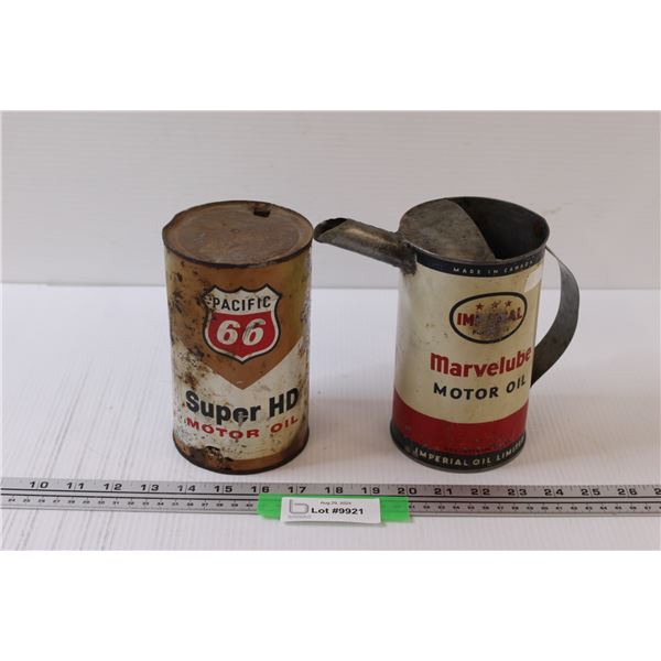 (2) Antique Imperial Motor Oil Tin & Pacific 66 Motor Oil Tin - Some Wear