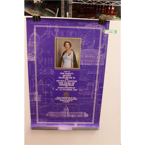 (2) Queen Elizabeth's 1987 Visit to Saskatchewan Poster from 1987 -22" x 34"