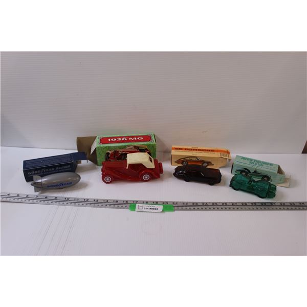 (4) Avon After Shave: Good Year & 1936 MG, 68 Porsche & Triumph (Empty)