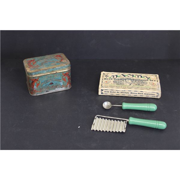 Meerschaum Tobacco Tin and Handy Blue Ribbon Garnishing Set (Comleteness Unknown)