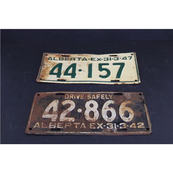 (2) Alberta License Plates - 1947 and 1942