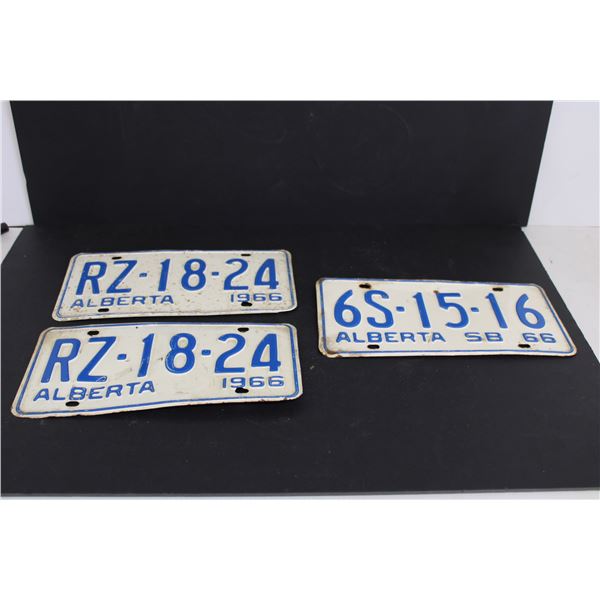 (3) Alberta License Plates - Pair of 1966 and Single 1966