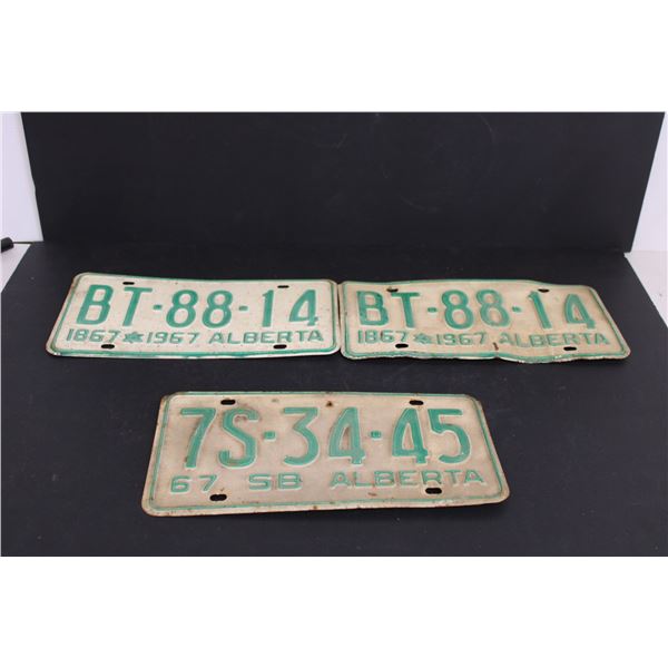 (3) Alberta License Plates - Pair of 1967 and Single 1967