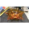 Image 2 : AMBER HEAVY ART GLASS CANDY DISH, MURANO STYLE, 9 ¾ DIAMETER