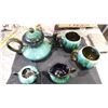 Image 1 : BLUE MOUNTAIN POTTERY, TEAPOT, TWO CUPS, TWO CREAMERS
