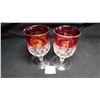 Image 1 : 2 CRANBERRY/CLEAR 3 ½ ", KINGS CROWN, THUMB PRINT, WINE GLASSES