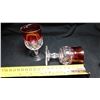 Image 4 : 2 CRANBERRY/CLEAR 3 ½ ", KINGS CROWN, THUMB PRINT, WINE GLASSES