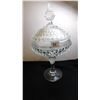 Image 1 : 12" TALL, VINTAGE DIAMOND POINT, COVERED CANDY DISH