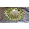 Image 1 : 8" WIDE GREEN PRESSED GLASS TRINKET DISH, SHELL SHAPED