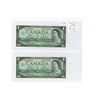 Image 1 : Lot of 2 Consecutive Serial Number 1967 $1 notes. Beattie-Rasminsky signatures. G/P Prefix. BC-45b-i