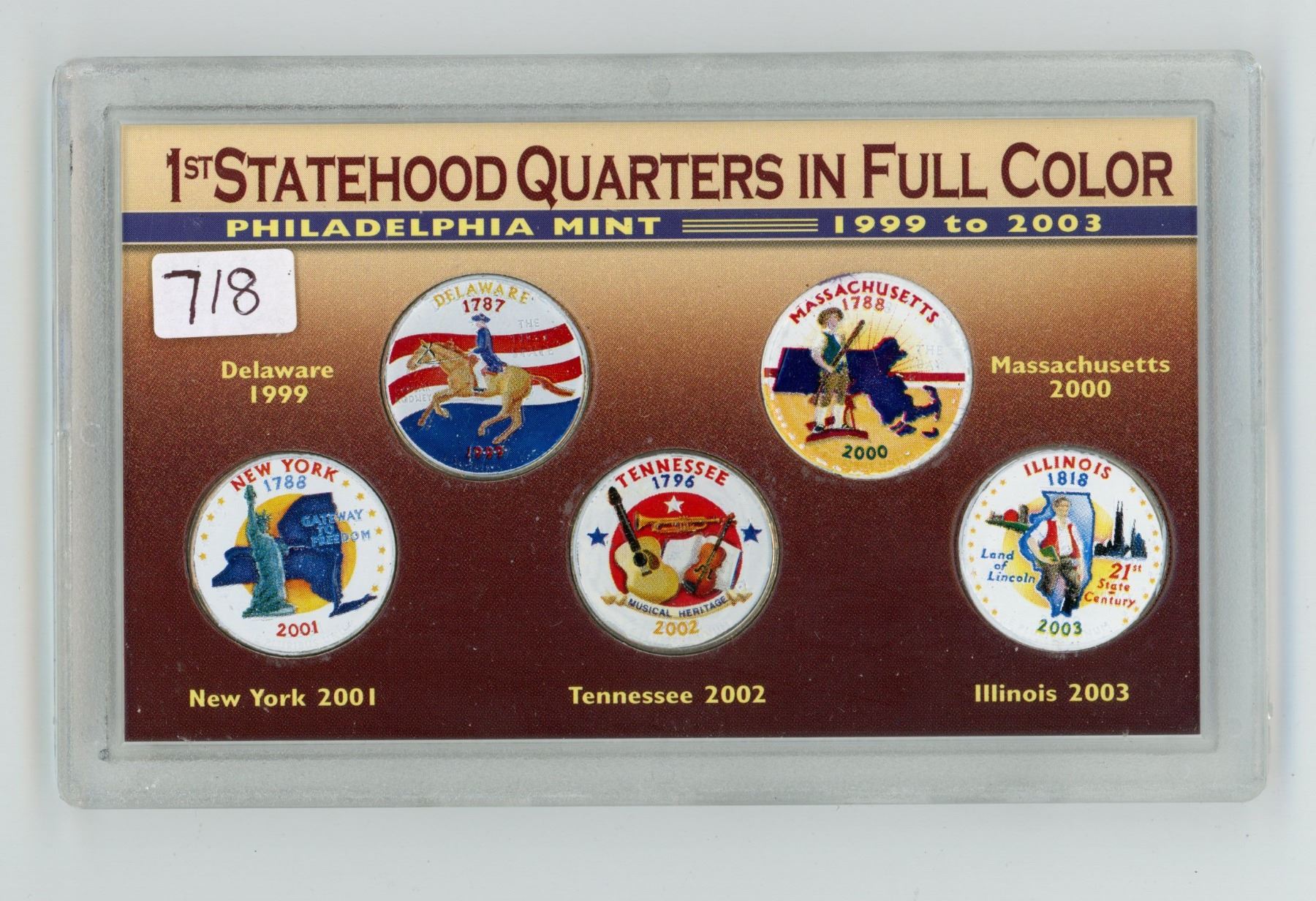 Color Us Quarters Set of 5 First U.S. Statehood Quarters in Full Color. All from the ...