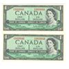 Image 1 : TWO 1954  Consecutive $1.00 Notes #VZ3933042-43