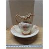 Image 1 : Large vintage basin and water pitcher - floral design - cracked