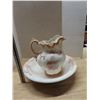 Image 2 : Large vintage basin and water pitcher - floral design - cracked