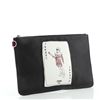Image 1 : Fendi Jokarl Pouch Printed Leather Medium Black