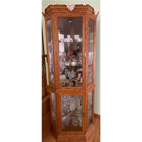 Tiger Oak Corner Curio Cabinet 30x17x74