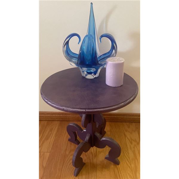 Unique Lavender Colored Accent Table w/ Artistic Candy Dish & Candle