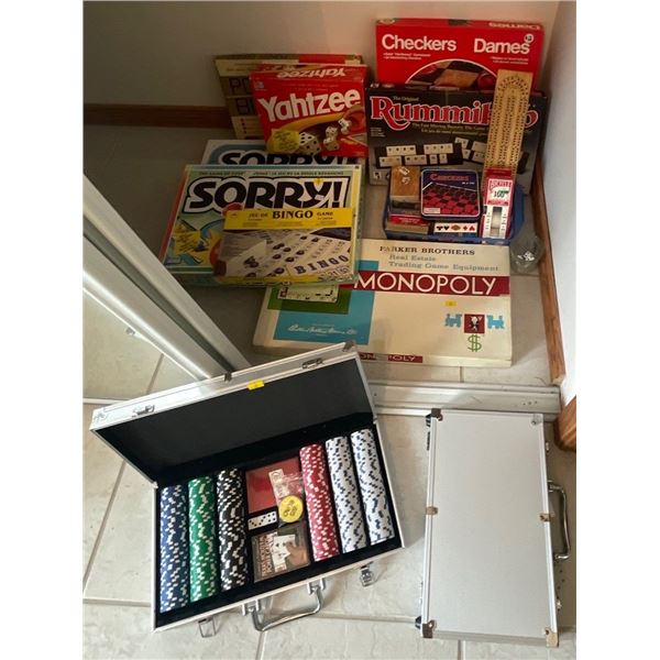Assorted Board Game Necessities Hours & Hours of Family Fun Monopoly Cribbage Poker Chips & More