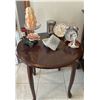 Image 1 : Mahogany End Table 20x21 w/ Assorted Trinkets & Clock & More